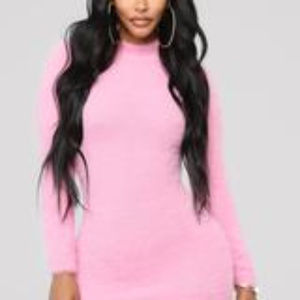 Pink Furry Sweater Dress